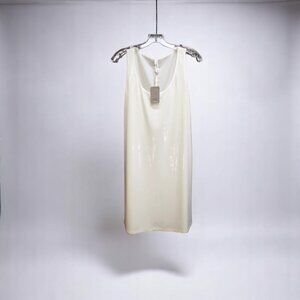 French Sequin Sleeveless White Dress